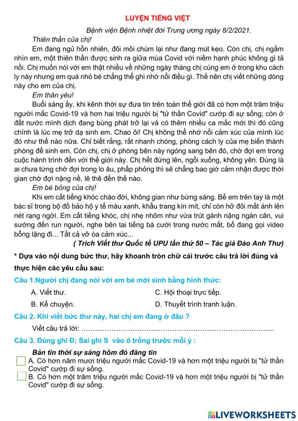 Ôn GK2 Tiếng Việt sô 1