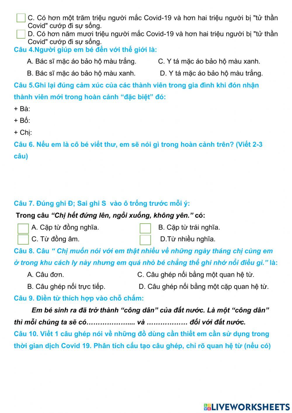 Ôn GK2 Tiếng Việt sô 1