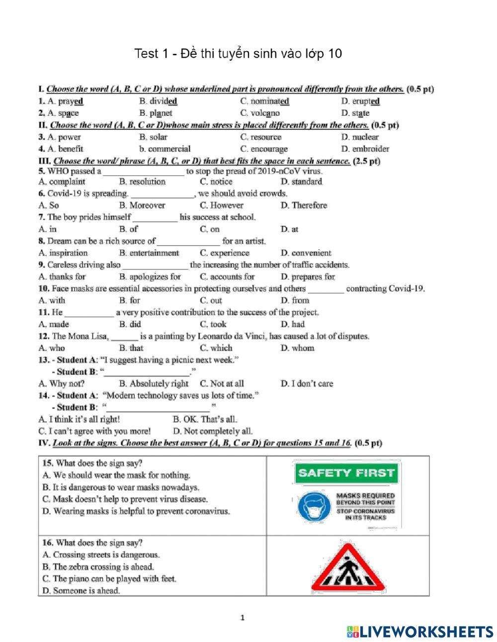 Đề dự đoán 1 - Grade 9