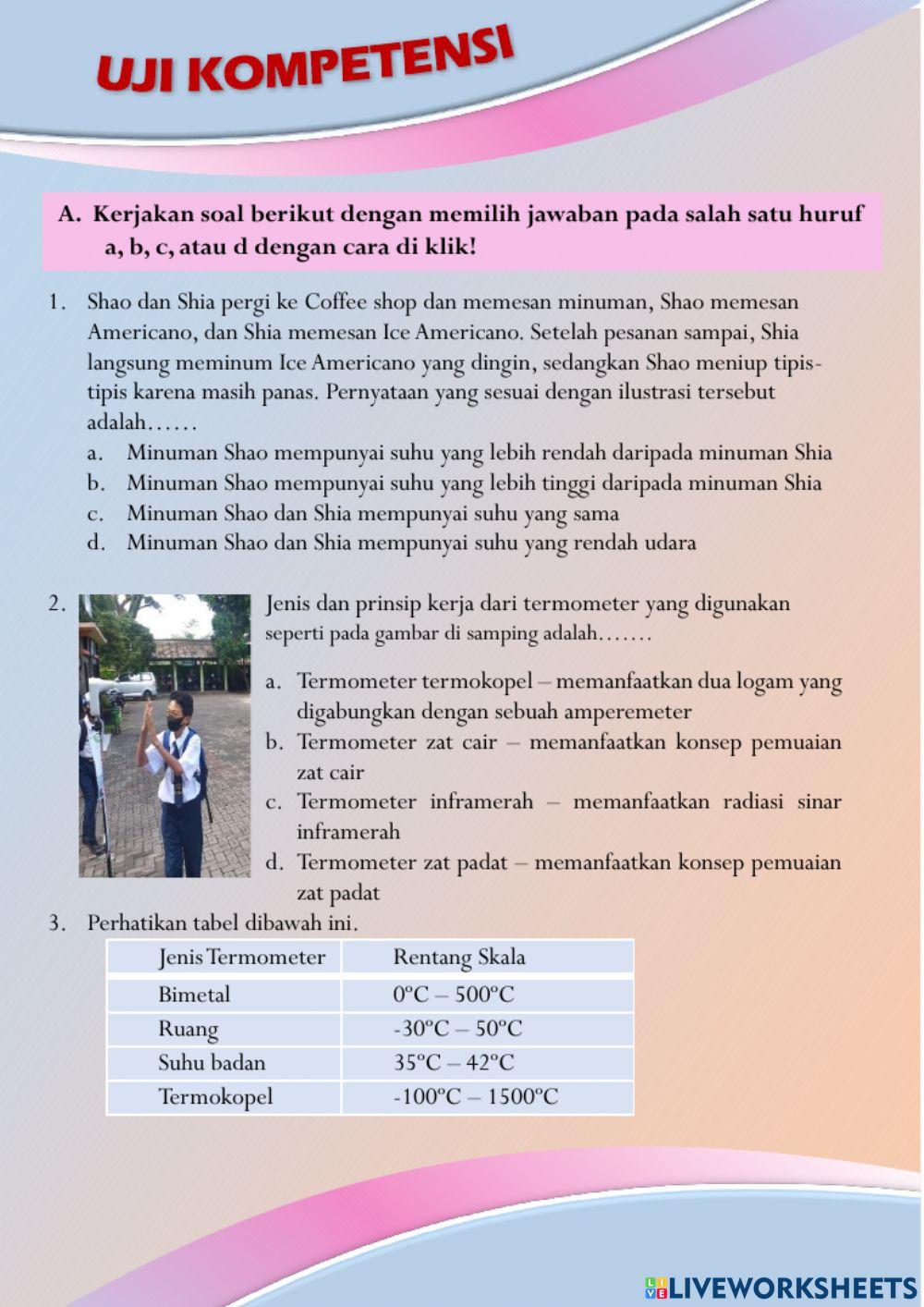 Uji Kompetensi Suhu dan Perubahannya