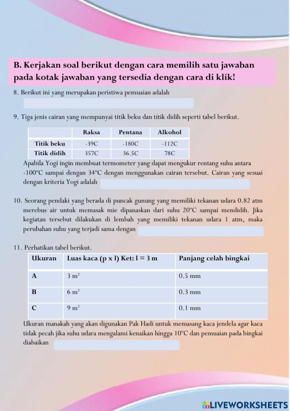 Uji Kompetensi Suhu dan Perubahannya