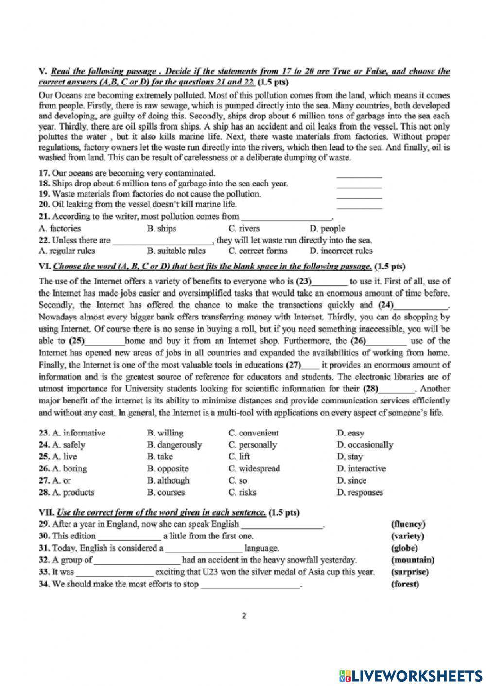 Test 4 - De du doan tuyen sinh lop 10 - Grade 9