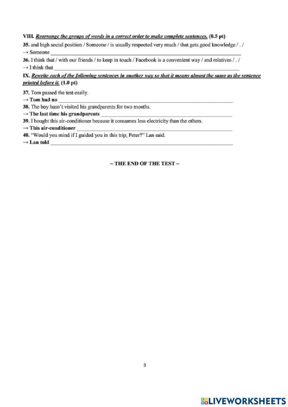 Test 4 - De du doan tuyen sinh lop 10 - Grade 9