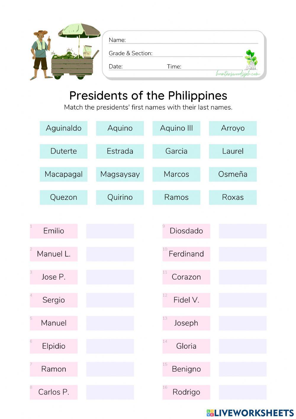 Presidents of the Philippines - HunterWoodsPH.com Worksheet Presidents of the Philippines - HunterWoodsPH.com Worksheet