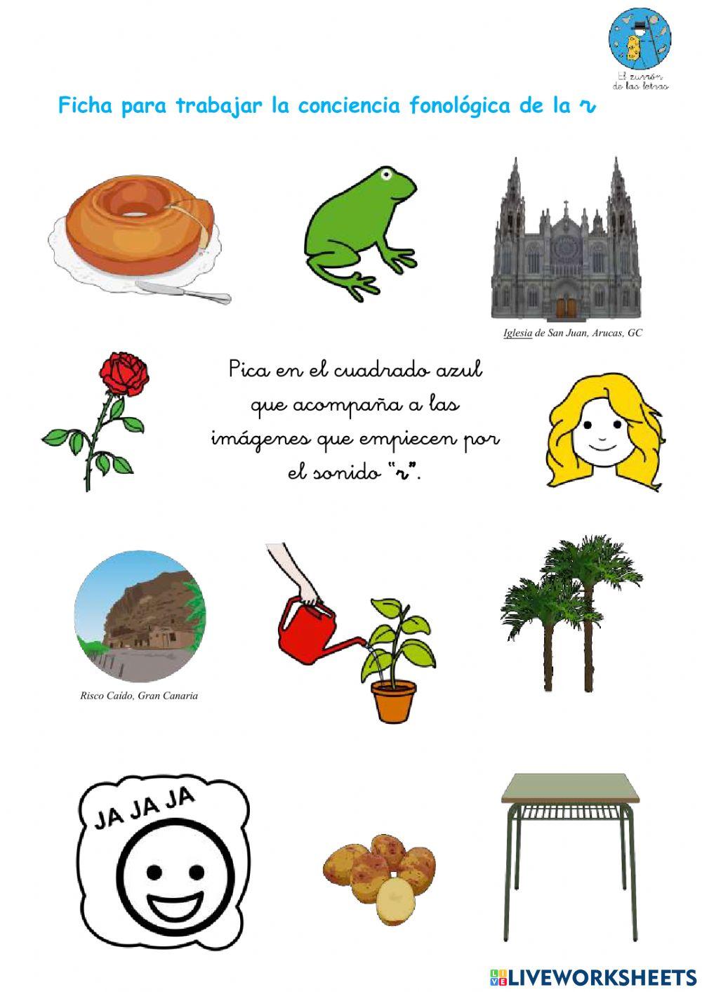 Ficha interactiva para trabajar conciencia fonológica del sonido “r” (El zurrón de las letras)
