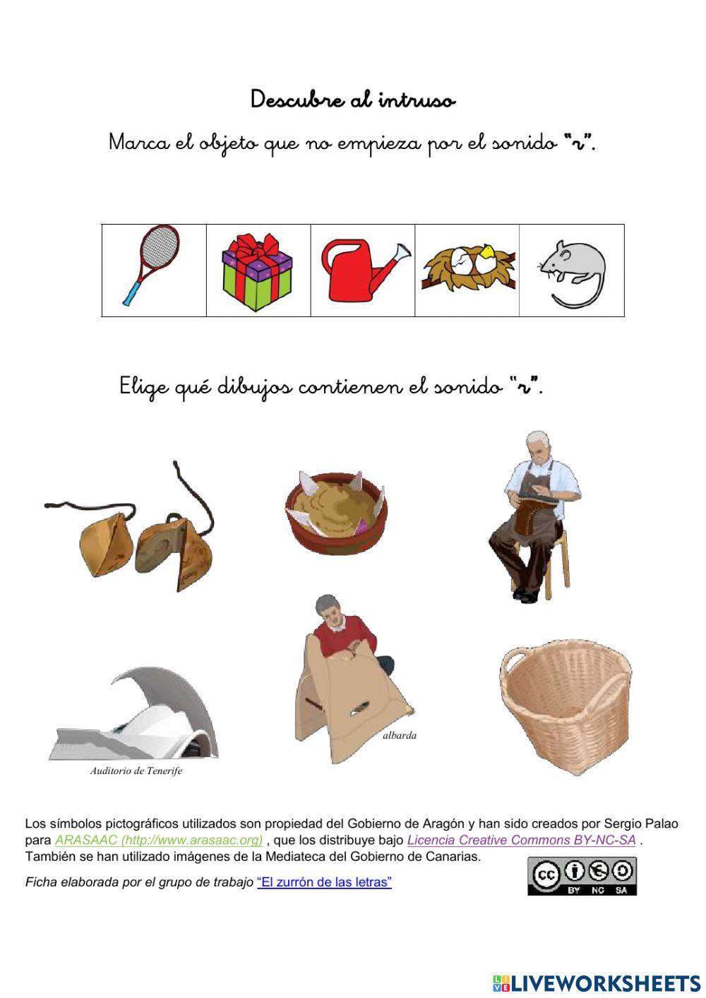 Ficha interactiva para trabajar conciencia fonológica del sonido “r” (El zurrón de las letras)