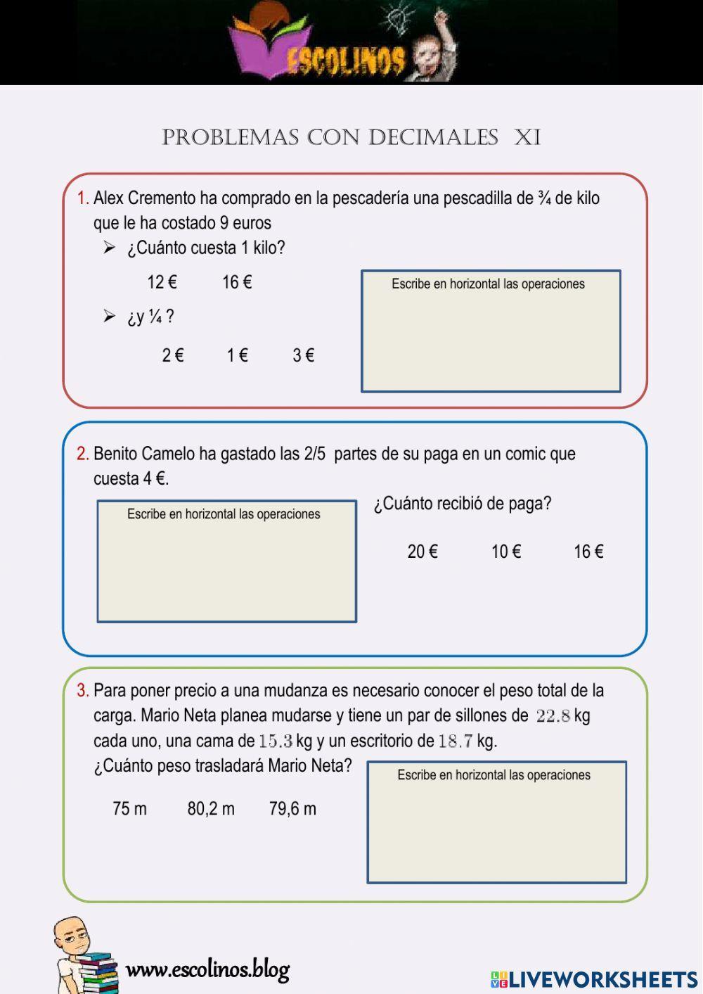 Problemas con decimales  XI