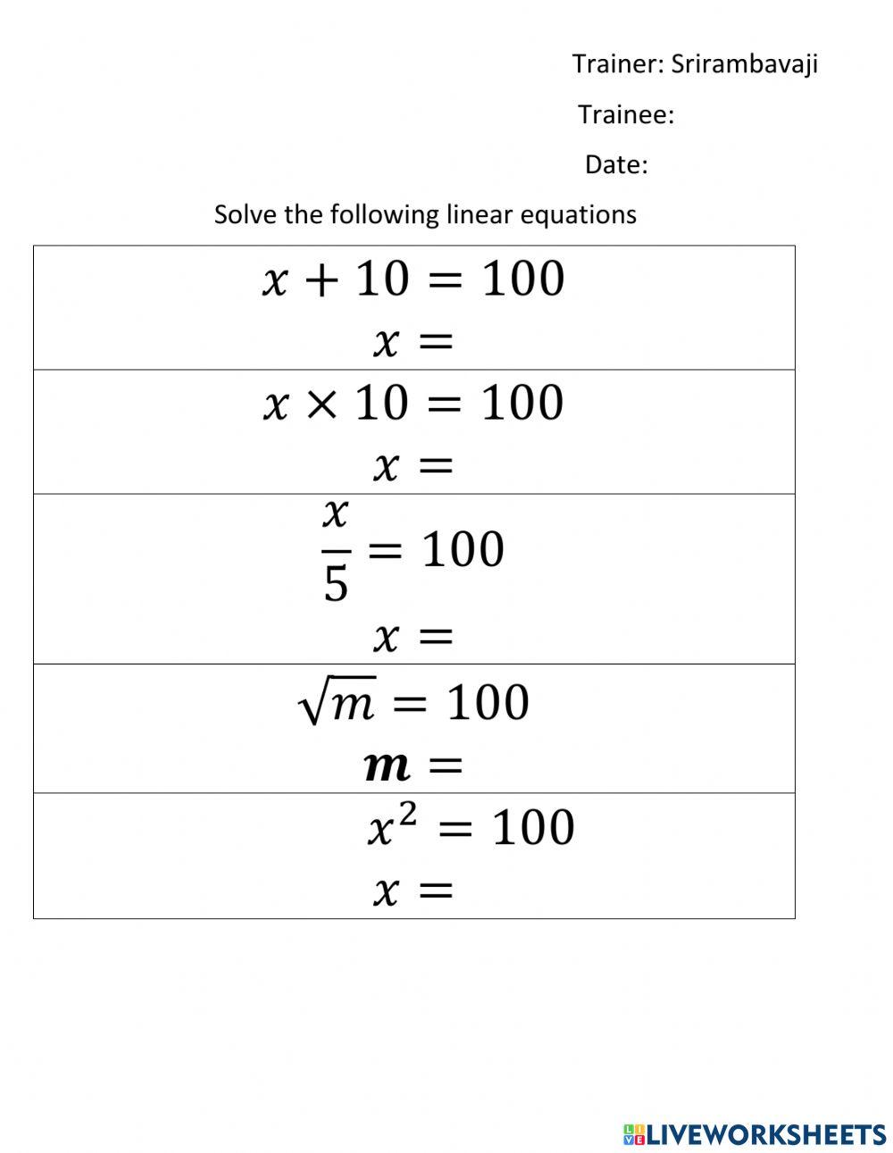 Linear Equations Basics Srirambavaji Live Linear Equations Basics Srirambavaji Live