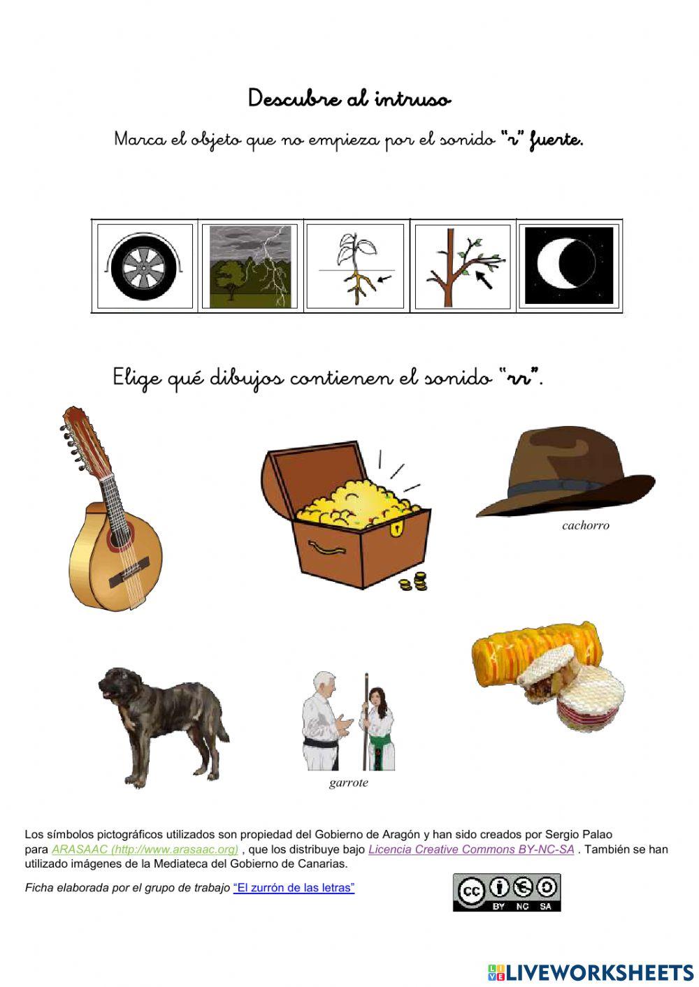 Ficha interactiva para trabajar conciencia fonológica del sonido “r” fuerte (El zurrón de las letras)