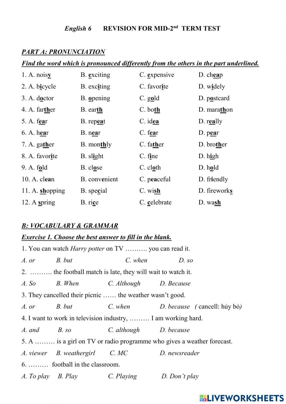 Grade 6 - Second Mid-term revision