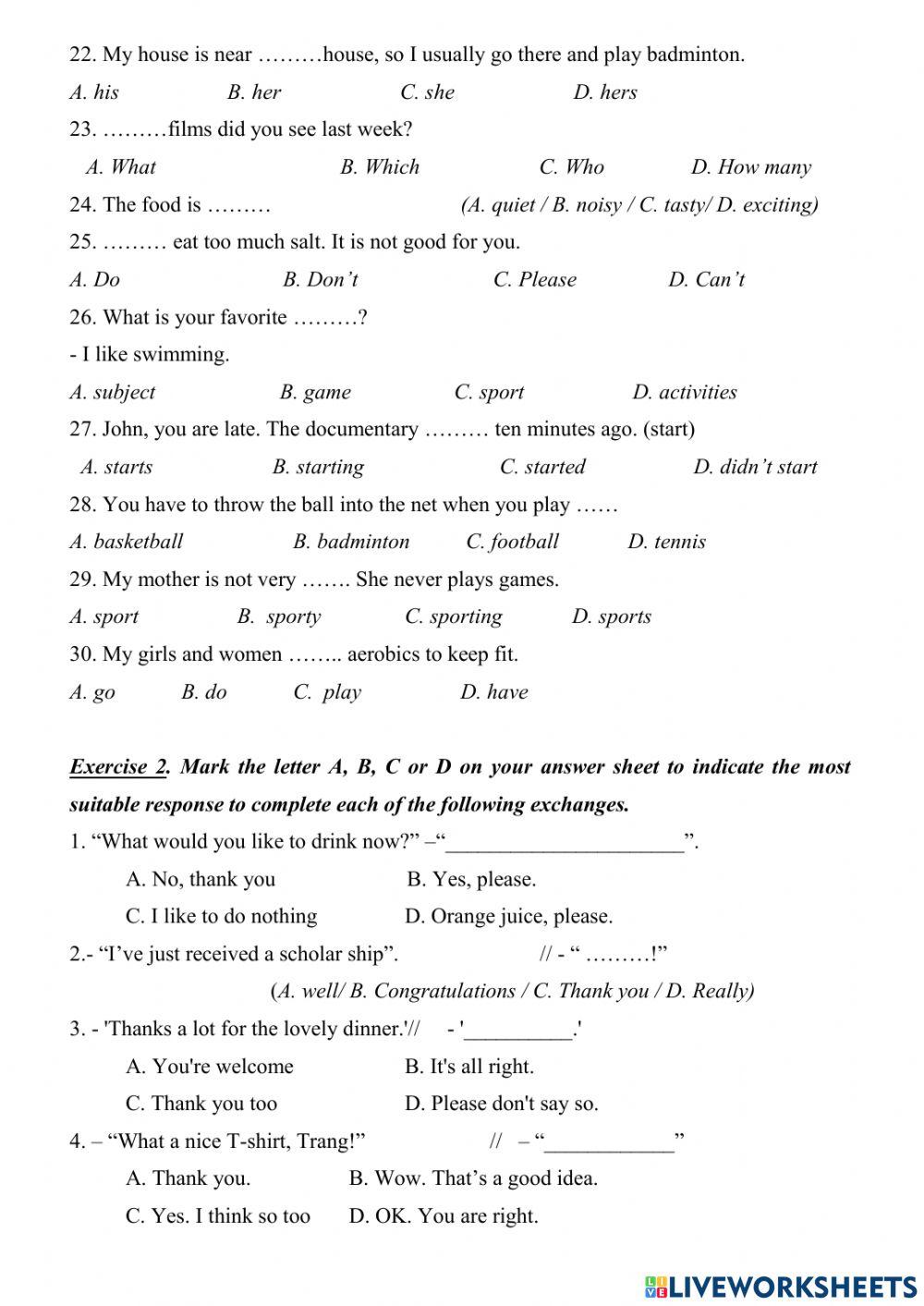 Grade 6 - Second Mid-term revision