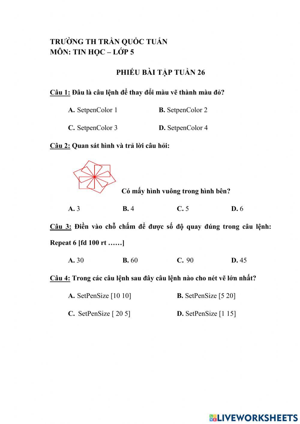 BT tin học lớp 5 - tuần 26