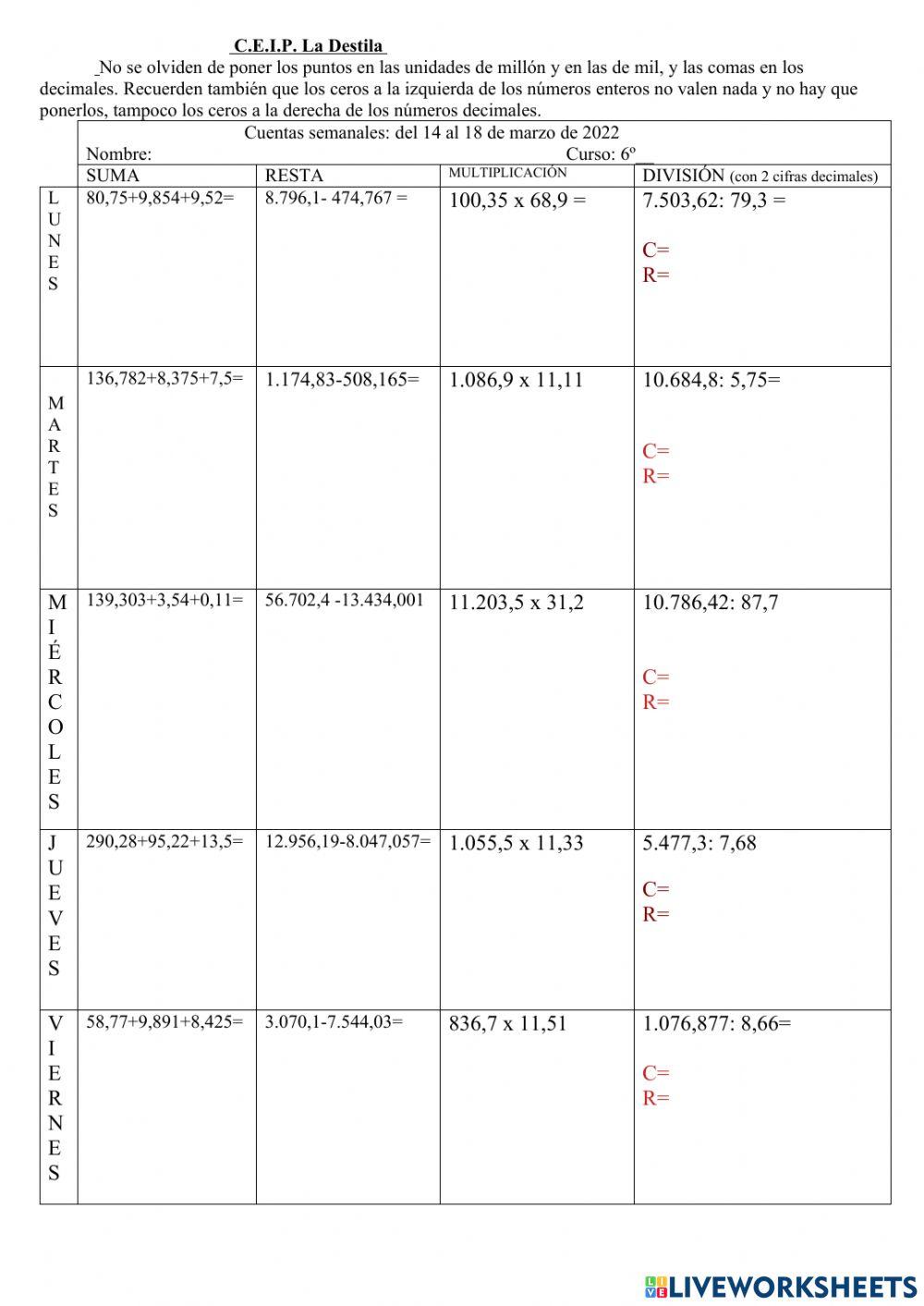 Cuentas semanales marzo1