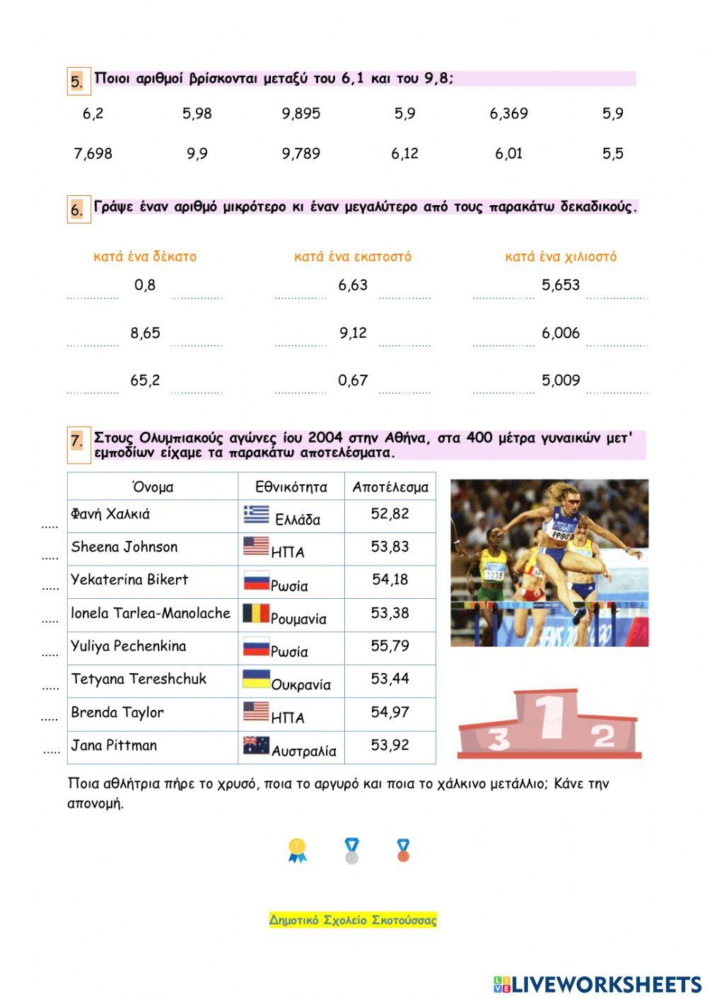 Κεφάλαιο 26 - Διάταξη δεκαδικών αριθμών - Αξία θέσης ψηφίου στους δεκαδικούς