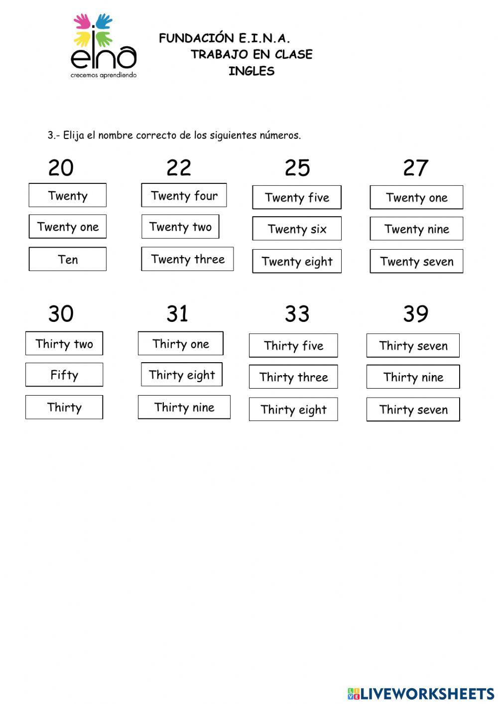 Mese, dias y numeros en ingles