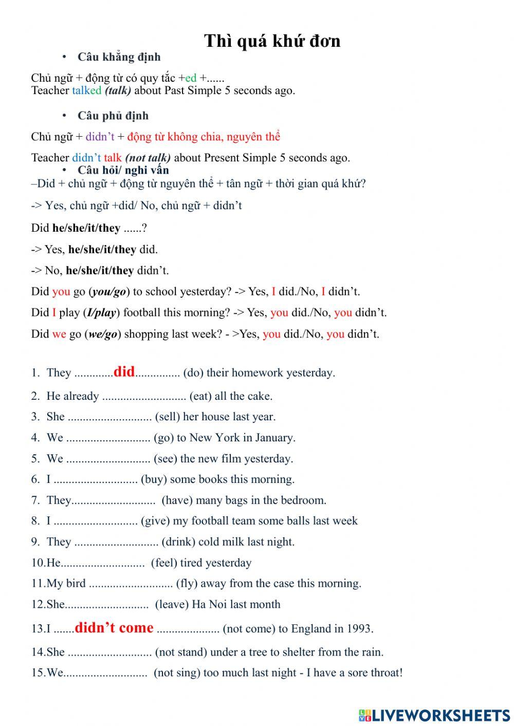 Qua khu don (kd, pd, cau hoi voi did)