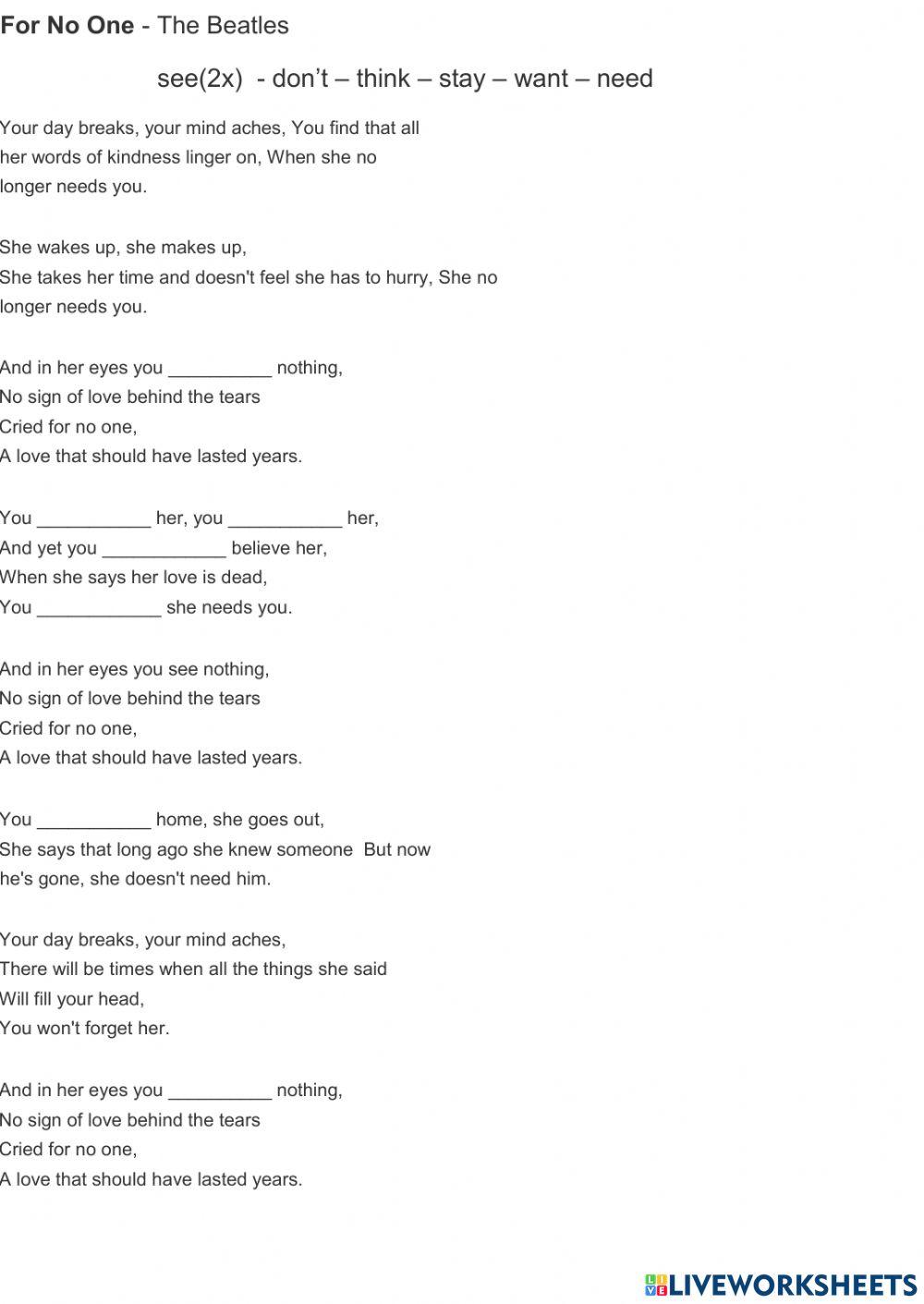 For No One - Beatles (Present Simple-You)