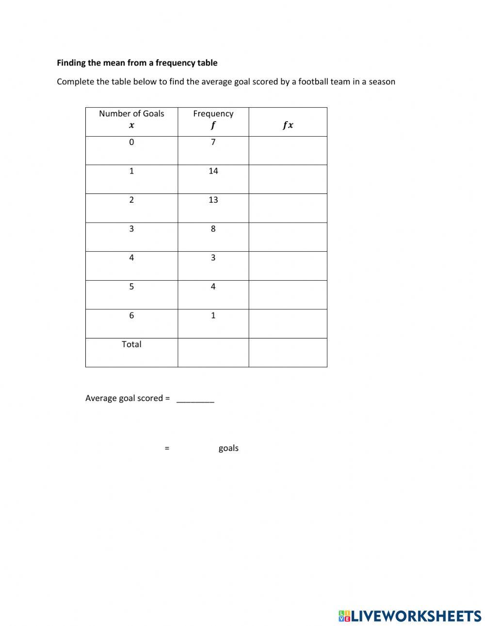 Finding average from a frequency table online exercise for live