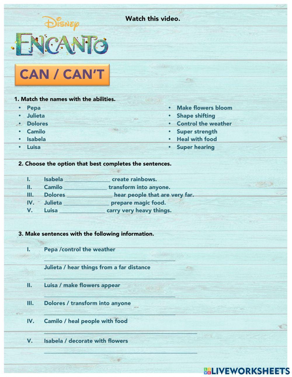 Can Can #39 t Encanto worksheet Live Worksheets