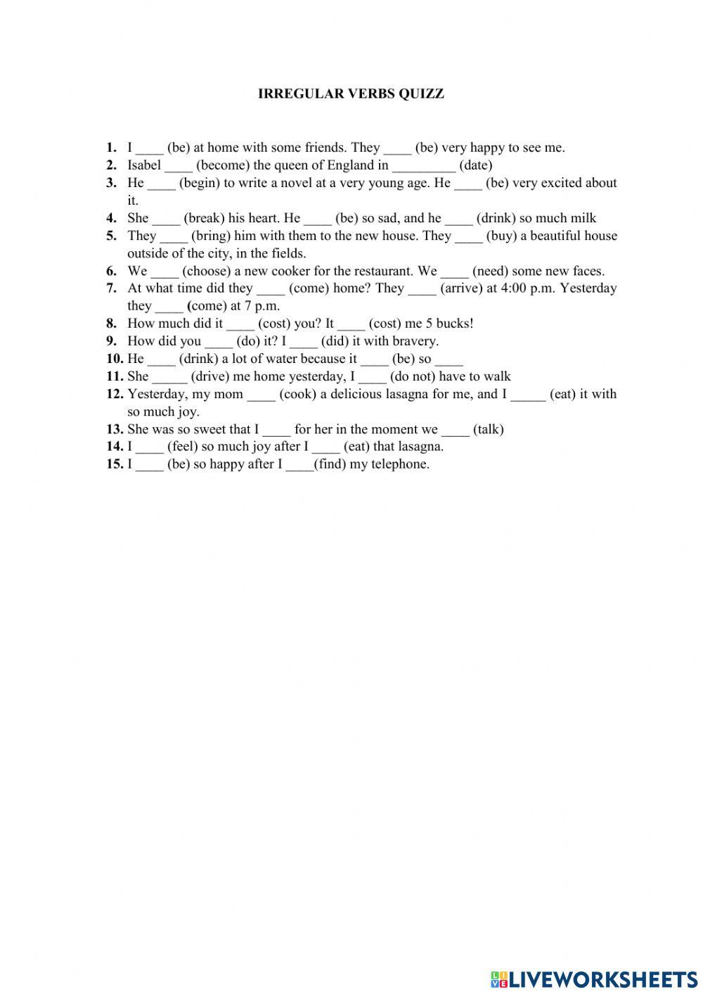 Irregular verbs quizz