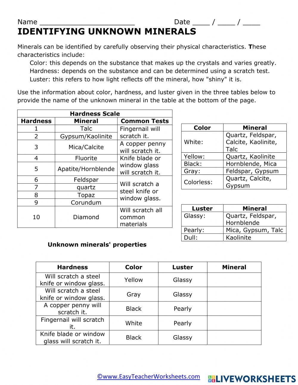 Identifying Minerals (Gr.7) online exercise for Live Worksheets