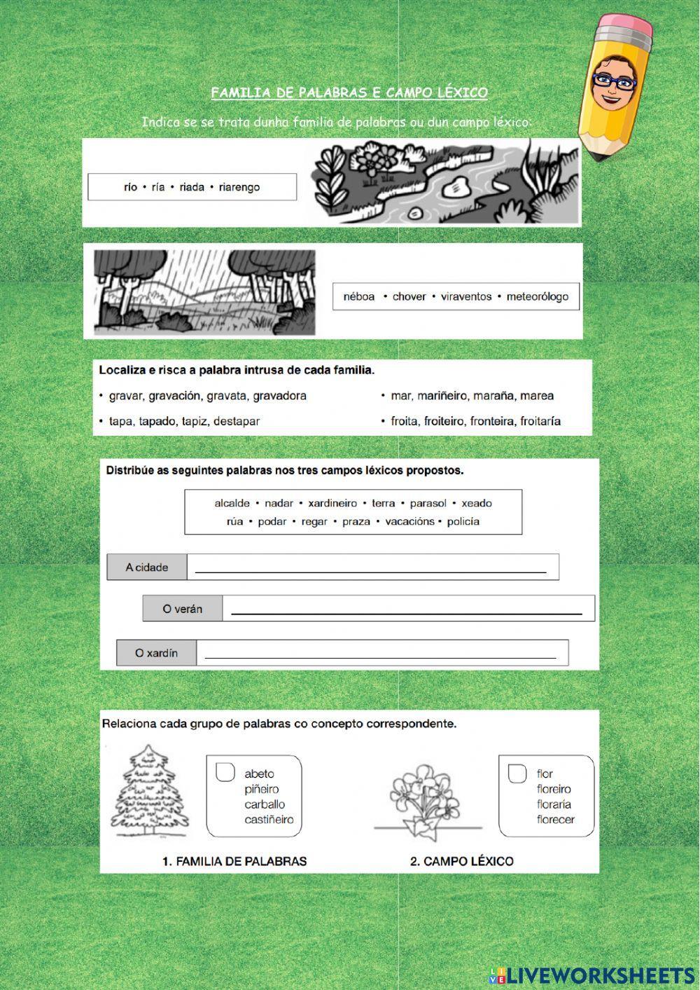 Familia de palabras e campo léxico