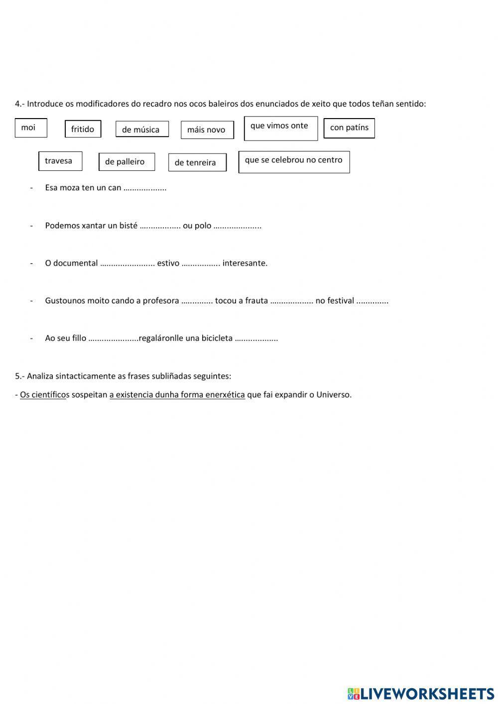 Sintaxe de tipo de frases con núcleo
