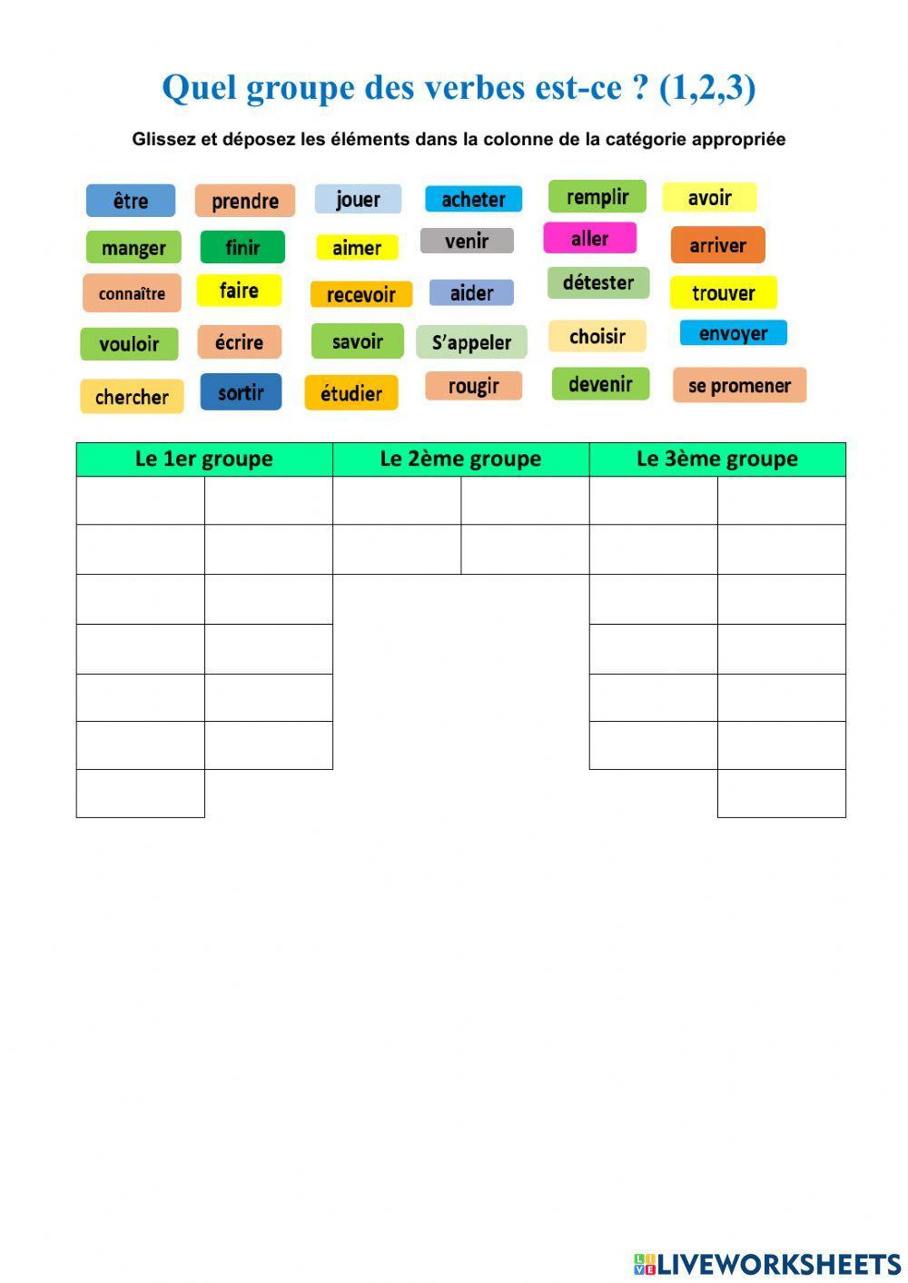 Quel groupe des verbes est-ce? (1,2,3)