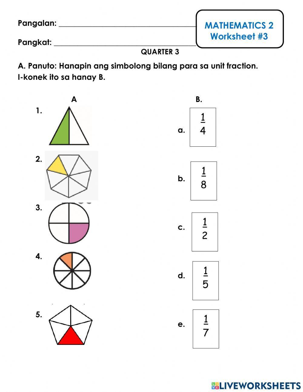 Math Worksheet No.3 - Unit Fractions