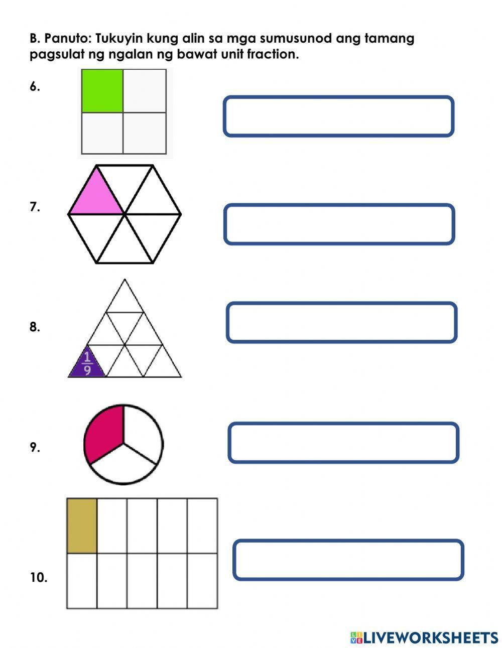 Math Worksheet No.3 - Unit Fractions