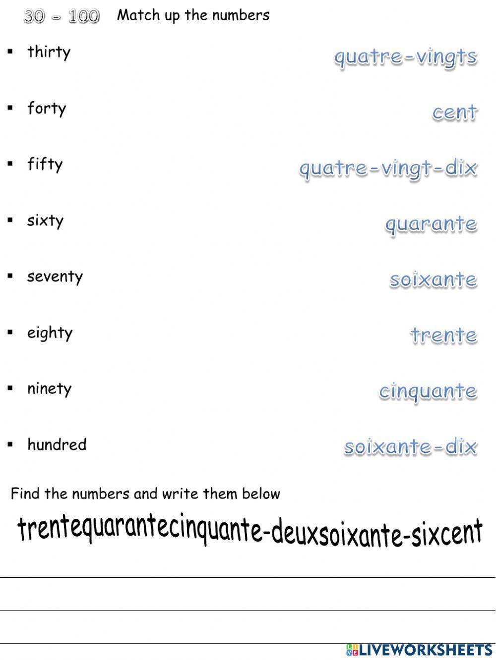 French numbers 1 30