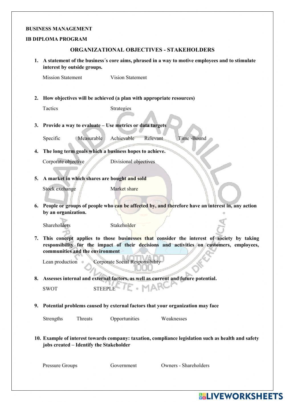 Organizational Worksheets