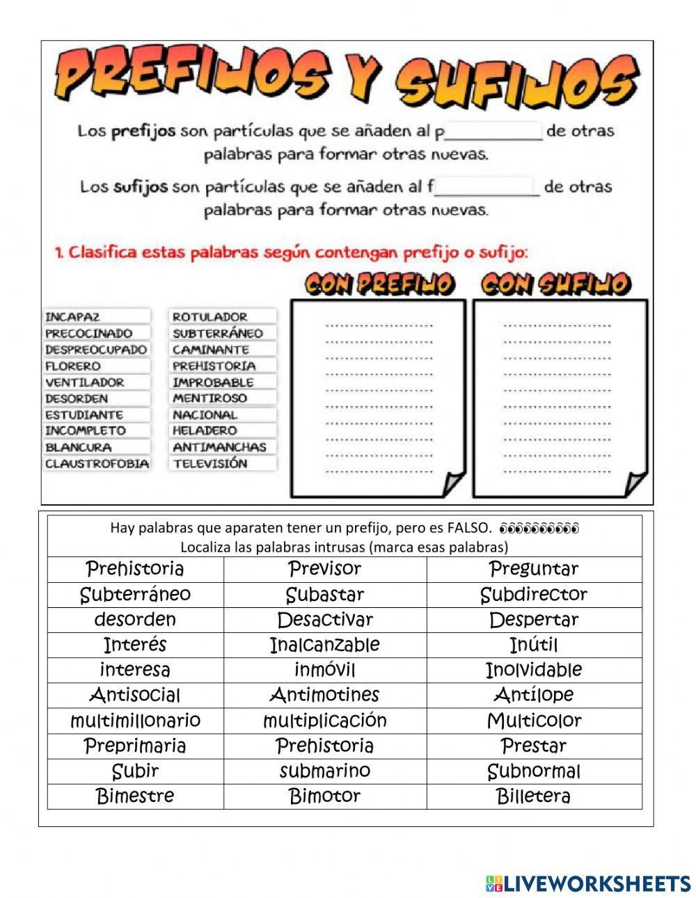 Prefixes and Suffixes in SPANISH, Prefijos y Sufijos