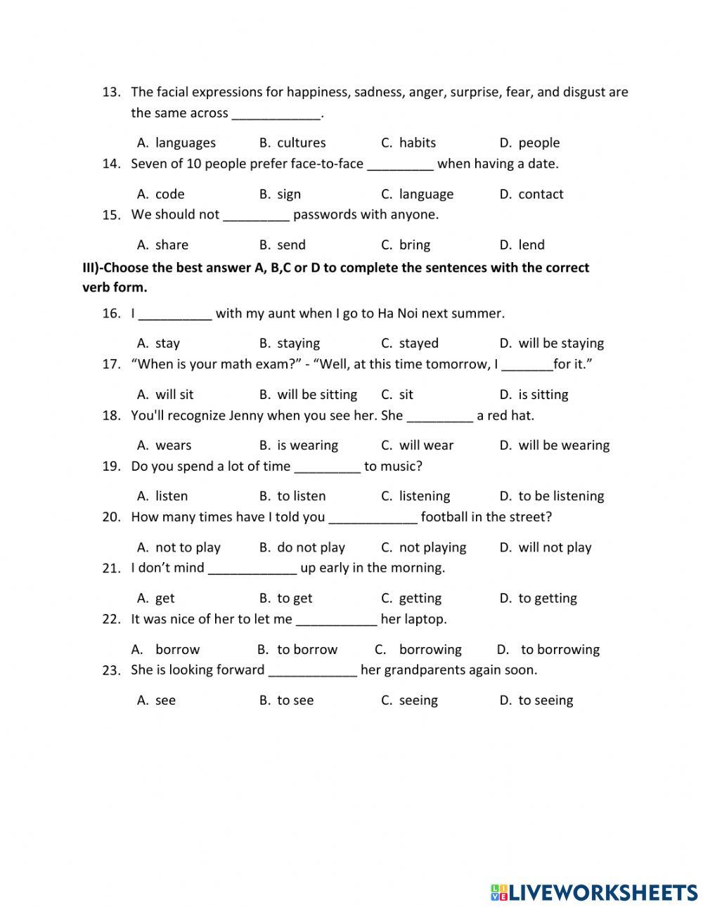 Lớp 8 Unit 10 test 1