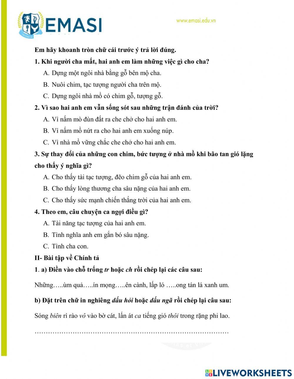 Ôn tiếng việt giữa học kì 2 lớp 3