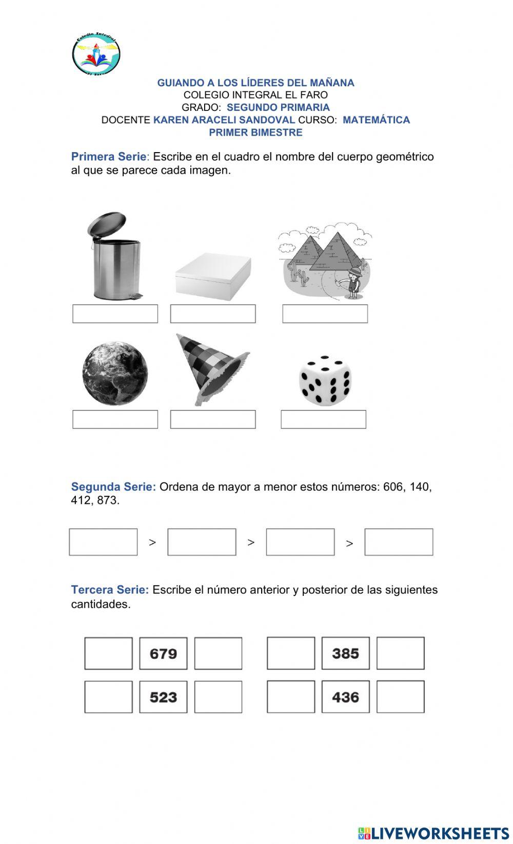 Evaluación matemáticas segundo primaria