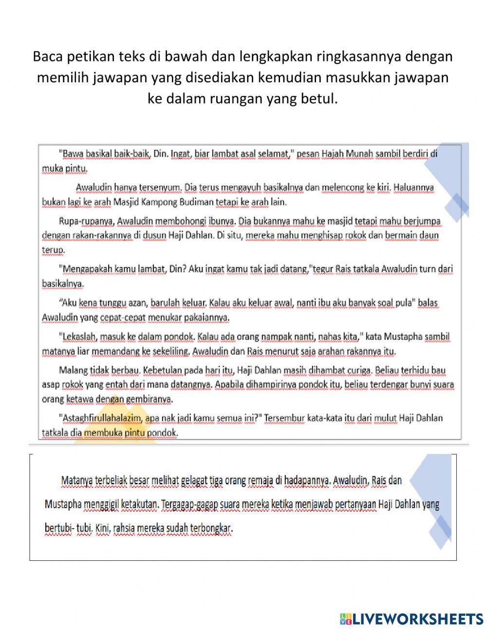 Latihan ringkasan cereka