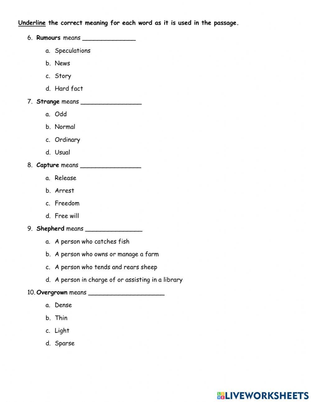Comprehension - The Strange Well in the Forest