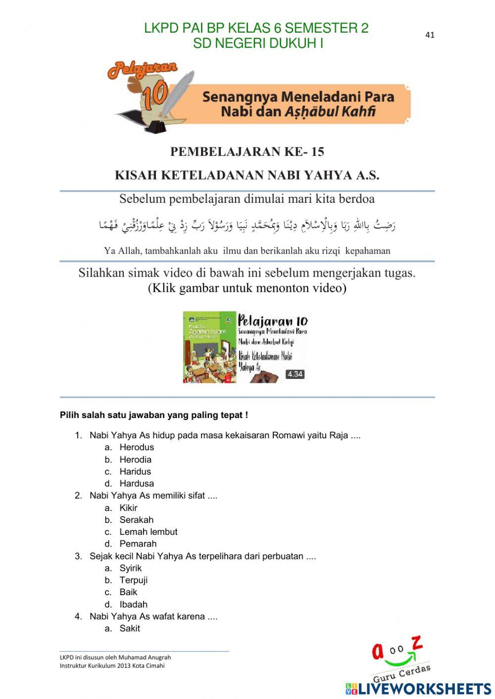 Kisah Teladan Nabi Yahya AS