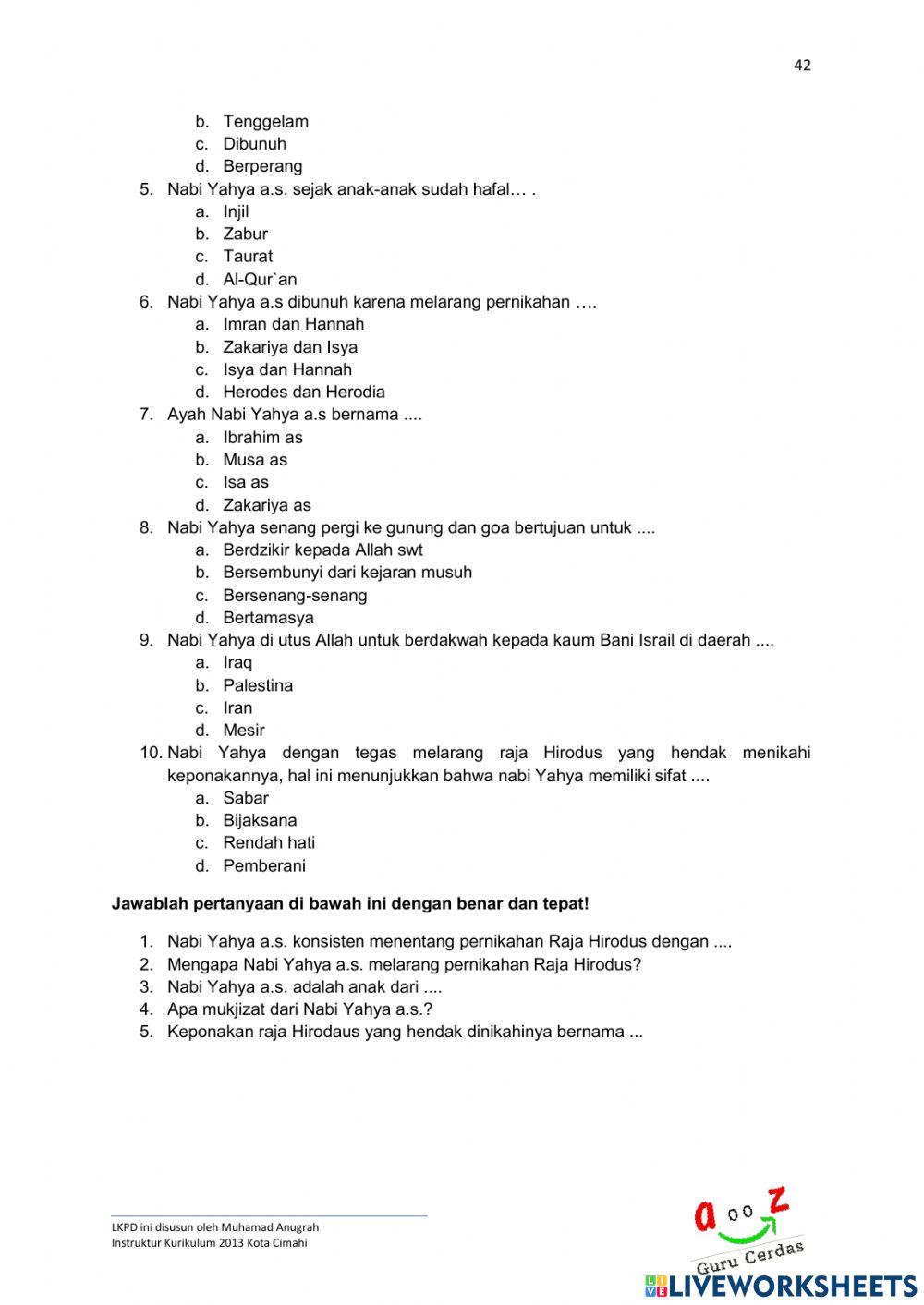 Kisah Teladan Nabi Yahya AS