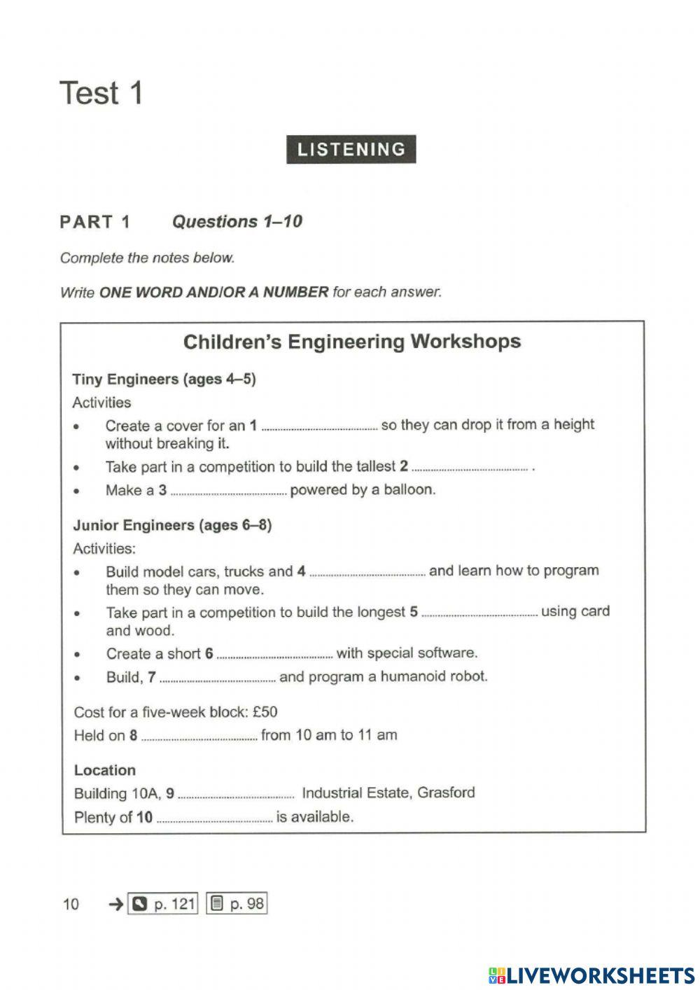 Listening cam 6 test 1 part 1 worksheet live worksheets