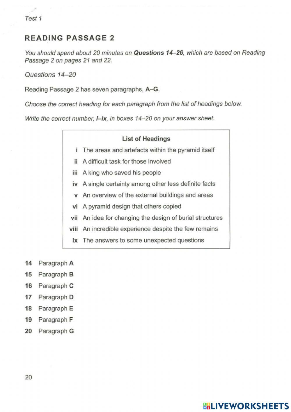 Reading cam 6 test 1 passage 2 worksheet live worksheets