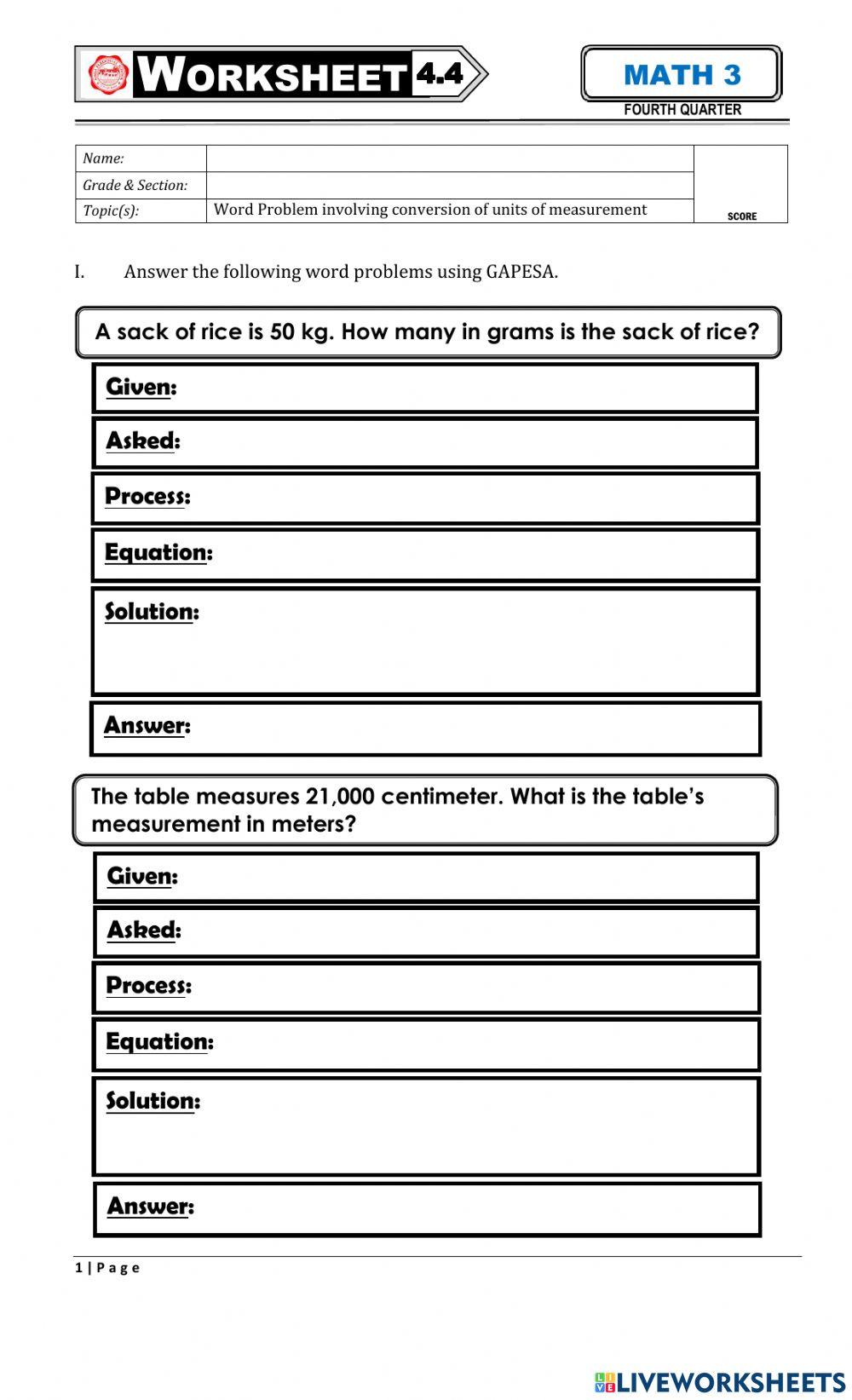 Math3 worksheet 4.4 worksheet | Live Worksheets