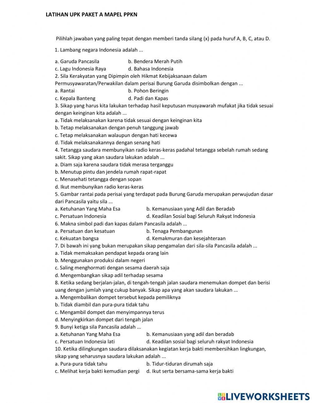 Latihan upk paket a mapel ppkn