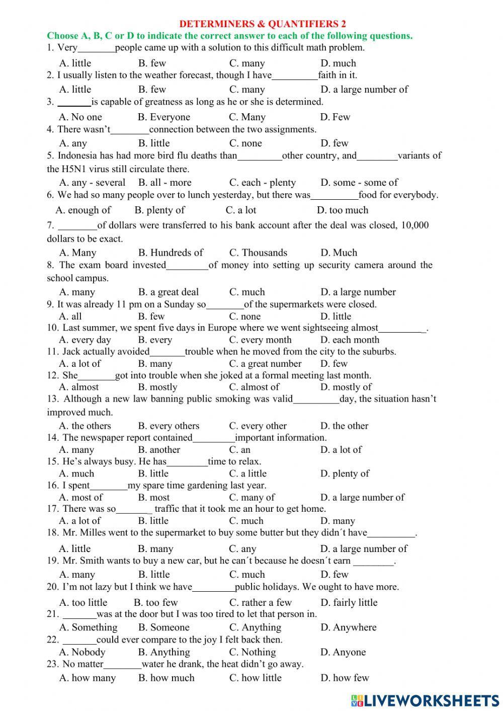 Determiners & quantifiers