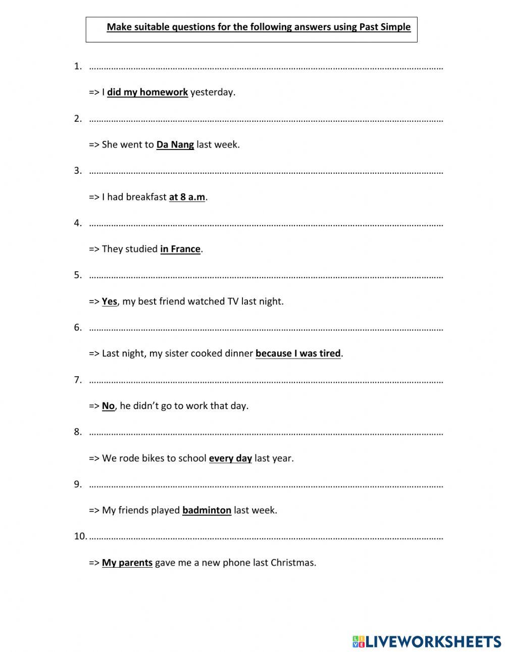 Past Simple Question