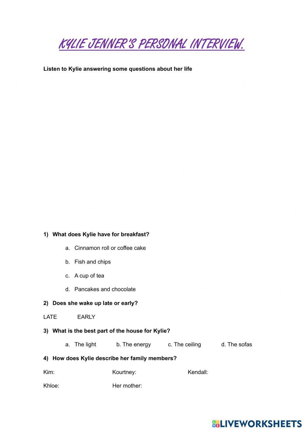 Listening a2 Kylie's peronal interview