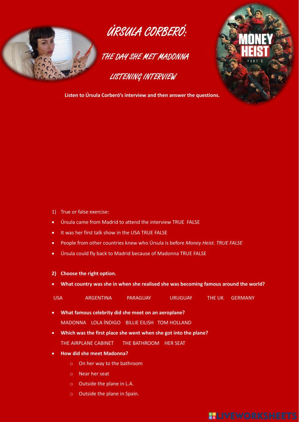 Celebrity interview b1 úrsula corberó Money Heist LA CASA DE PAPEL