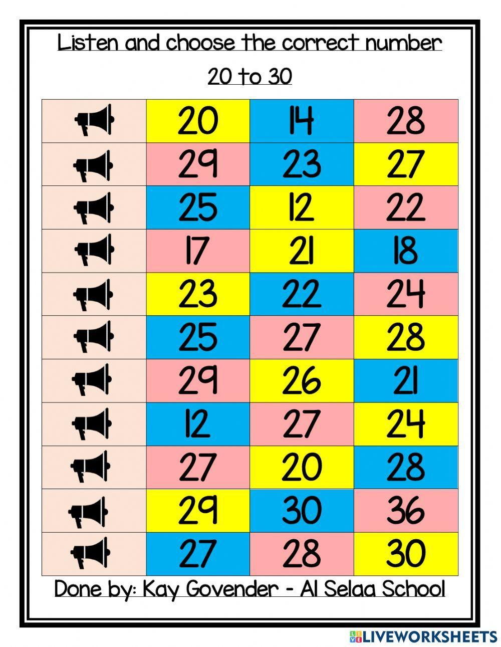 Choose a number 20 to 30