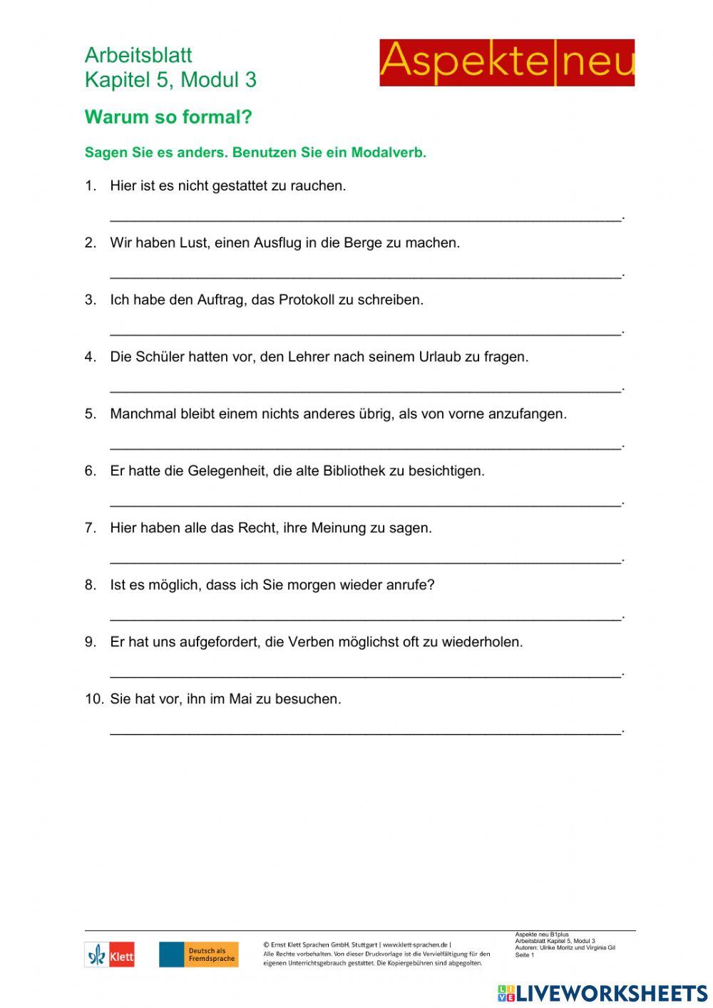 Aspekte neu B1+-K5-M3-Alternative zu Modalverben